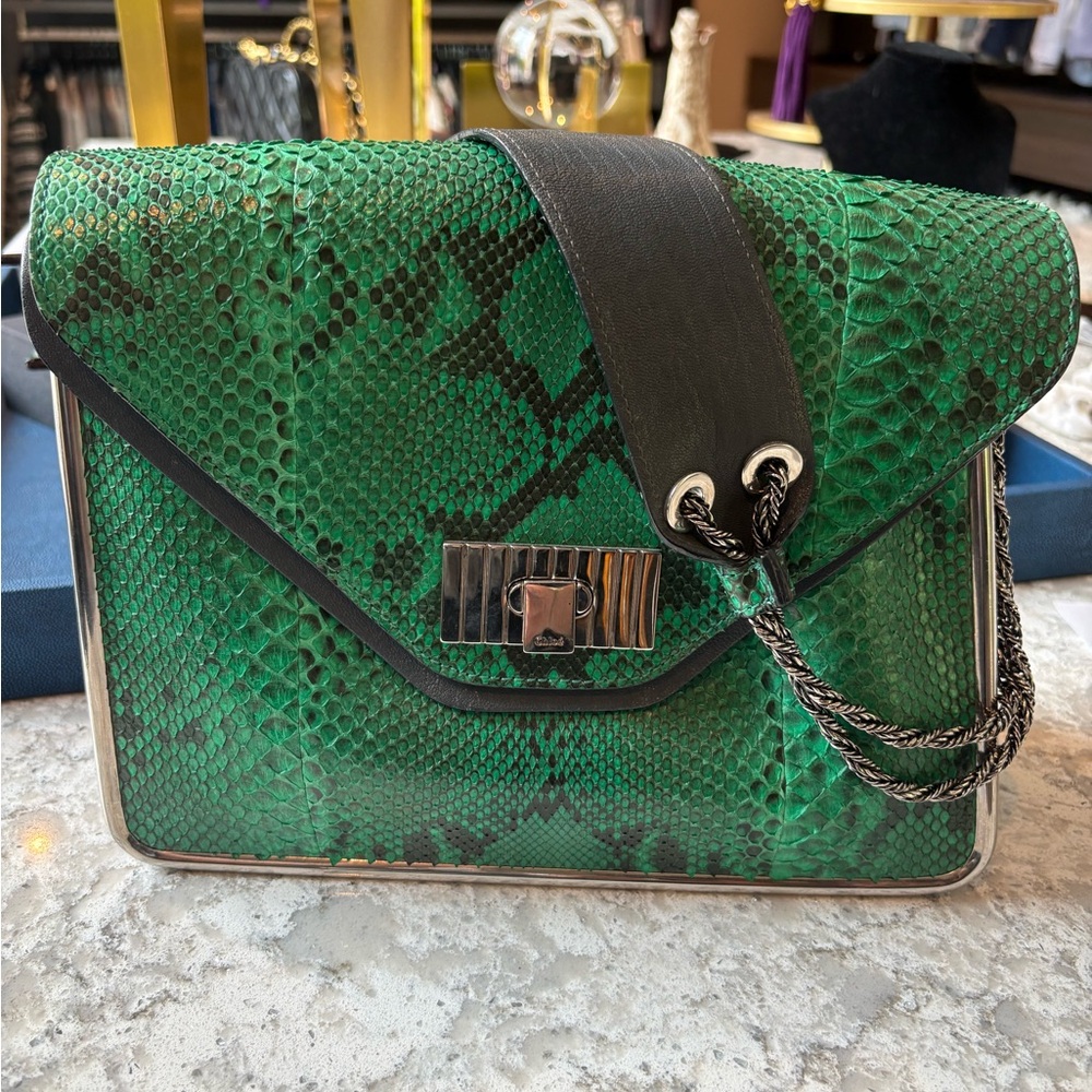 Chloe Green Snake Print Crossbody Bag